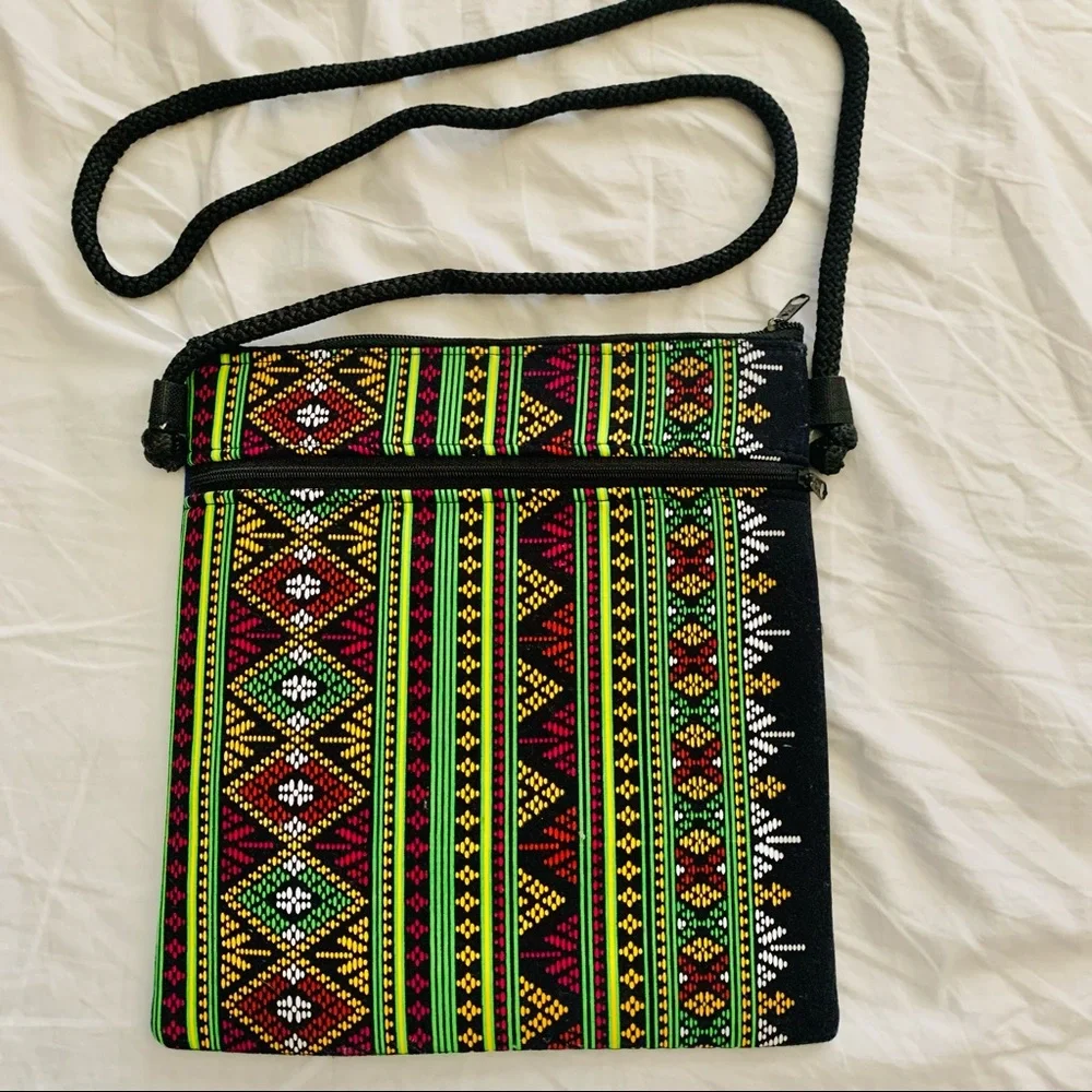 Crossbody bag with colorful vibrant ethnic print
